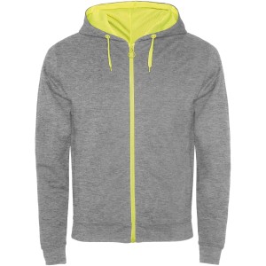 Roly Fuji uniszex cipz�ros pul�ver, Heather grey, Fluor Yellow